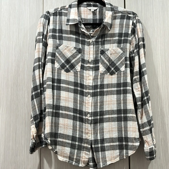 Lucky Brand Plaid Gauze Shirt‎ | Black & Cream | Size Small - Picture 3 of 13
